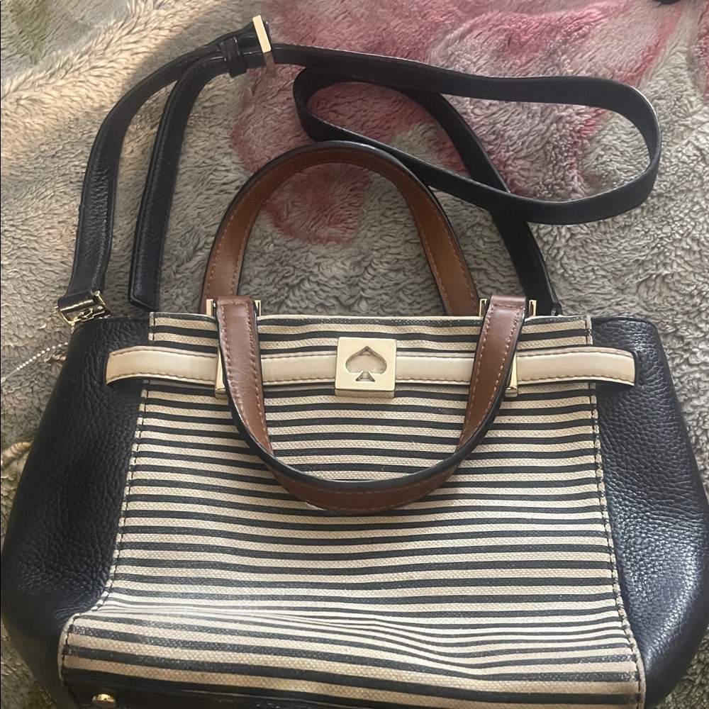 Kate Spade Black and Cream Striped Satchel